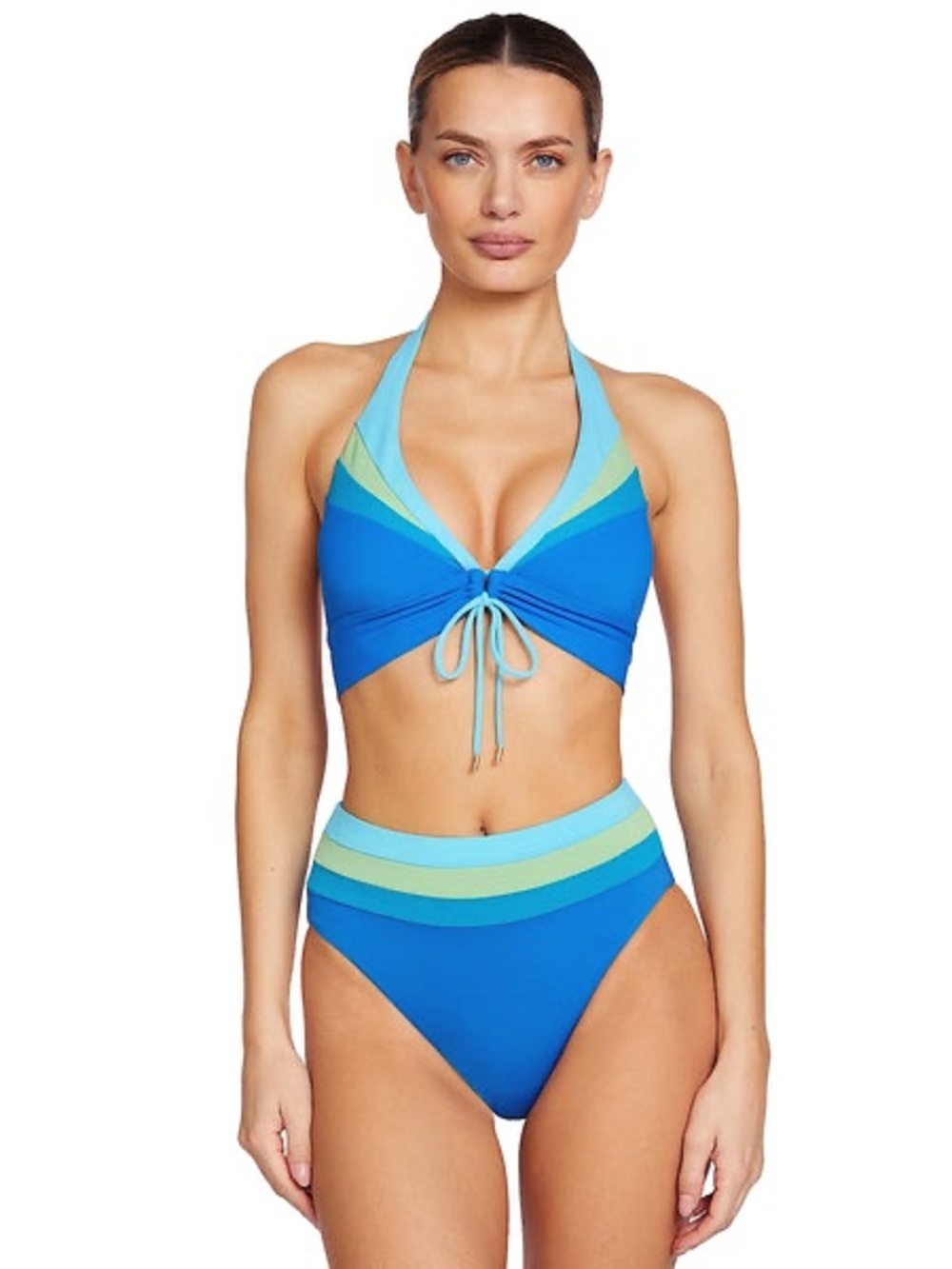 Blue Halter High-Waist Stripe Bikini Set robin piccone size small